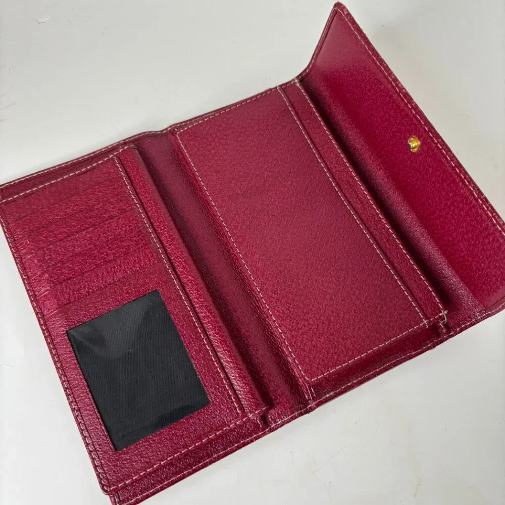 Kate Spade New York Vintage Trifold Large Red Leather Wallet with Checkbook